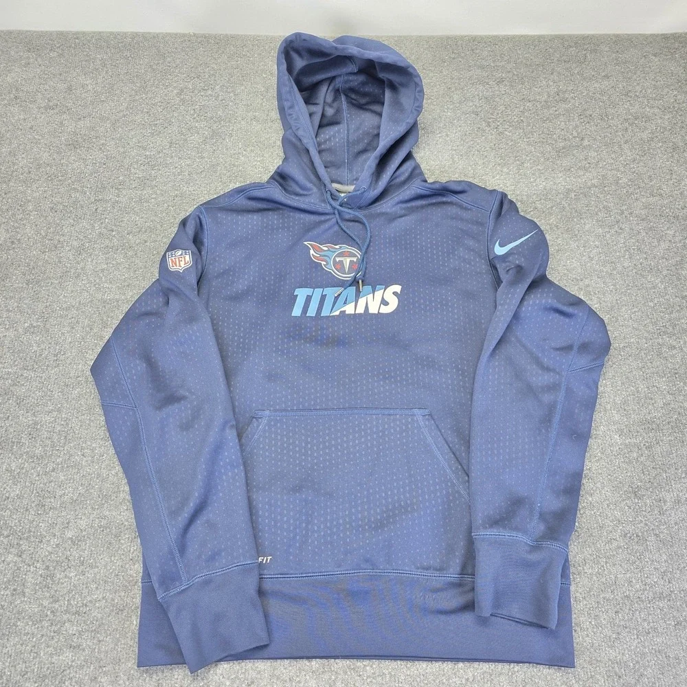 Tennessee Titans Hoodie Medium Blue Fleece Spell Out Logo Nike Therma Fit